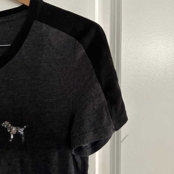 PINK Victoria Secrets Grey/Blacj with Sequence Tshirt Size L - Picture 9 of 9